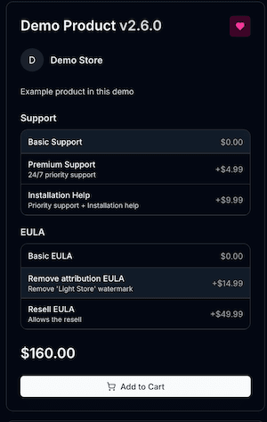 Options on Product Page
